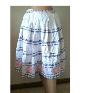 New Champagne & Strawberry Embroidered Linen Blend Skirt Women's Small